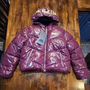 NWT Southpole Women's NylonPuffer Jacket, In Burgundy Faux Fur Inside sz XL